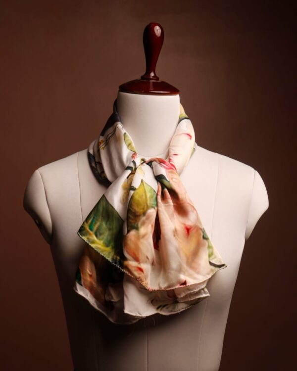 4.STAIN SILK Elegant Floral Satin Silk Scarf – Bold Botanical Print Evening Shawl