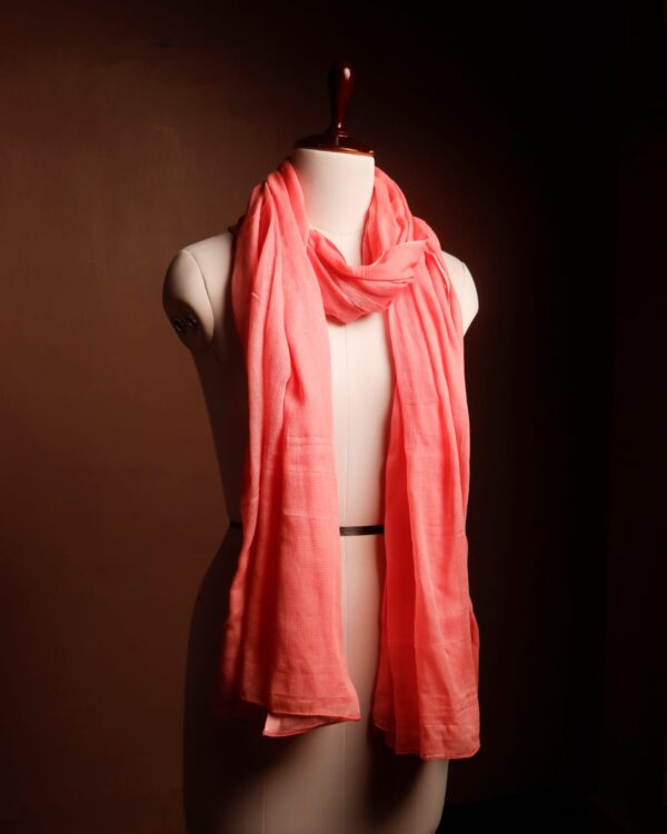 6.LIGHT COTTON CHECKED STOLES Lightweight Coral Pink Cotton Stole for Women – Soft Summer Scarf