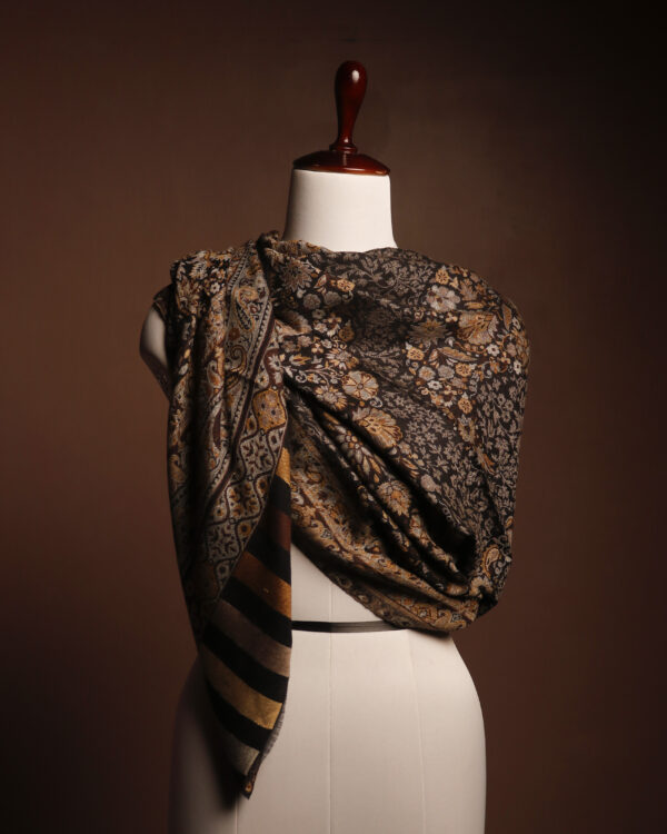 7. PASHMINA STOLES Brown & Gold Floral Pashmina Stole for Women – Soft Luxury Winter Scarf