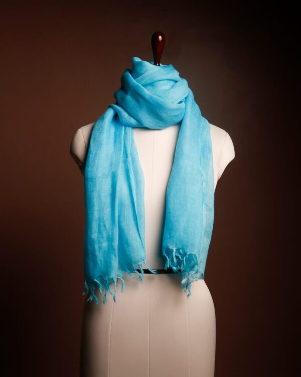 9. LINEN (BLUE DYED) Premium Sky Blue Linen Scarf for Women – Soft Hand-Dyed Pure Linen Stole | Lightweight & Breathable