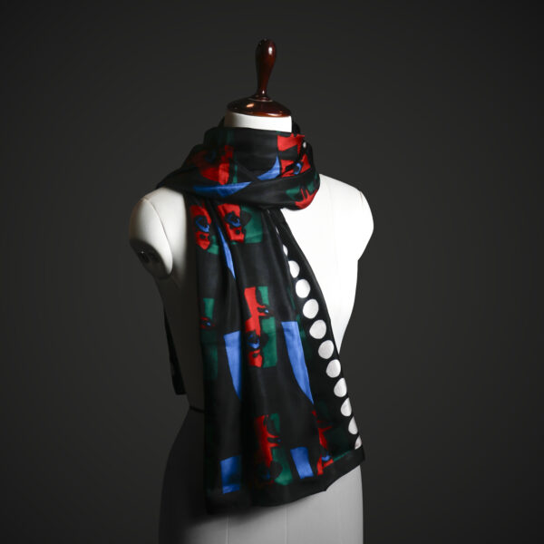 _MG_1643 Abstract Pop Art Silk Stole for Women – Luxury Black Graphic Print Scarf