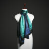 _MG_1656 Teal & Royal Blue Geometric Silk Stole – Modern Graphic Pattern Luxury Scarf