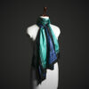 _MG_1658 Teal & Royal Blue Geometric Silk Stole – Modern Graphic Pattern Luxury Scarf