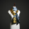_MG_1676 Steampunk Gear Print Silk Scarf for Women – Luxury Blue & Gold Industrial Motif Stole