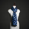 _MG_1686 Steampunk Gear Print Silk Stole – Luxury Blue & Gold Industrial Motif Scarf