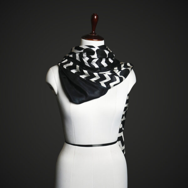 _MG_1687 Black & White Chevron Silk Scarf for Women – Luxury Geometric Winter Stole