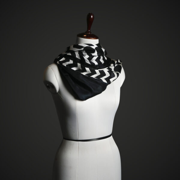 _MG_1689 Black & White Chevron Silk Scarf for Women – Luxury Geometric Winter Stole