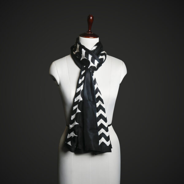 _MG_1690 Black & White Chevron Silk Scarf for Women – Luxury Geometric Winter Stole