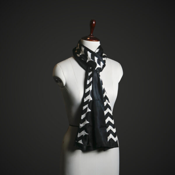 _MG_1692 Black & White Chevron Silk Scarf for Women – Luxury Geometric Winter Stole