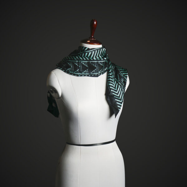 _MG_1696 Teal & Black Geometric Silk Stole for Women – Luxury Tribal Print Scarf